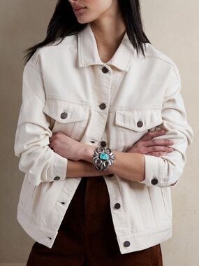 Banana Republic Oversized Denim Jacket: Ecru Color